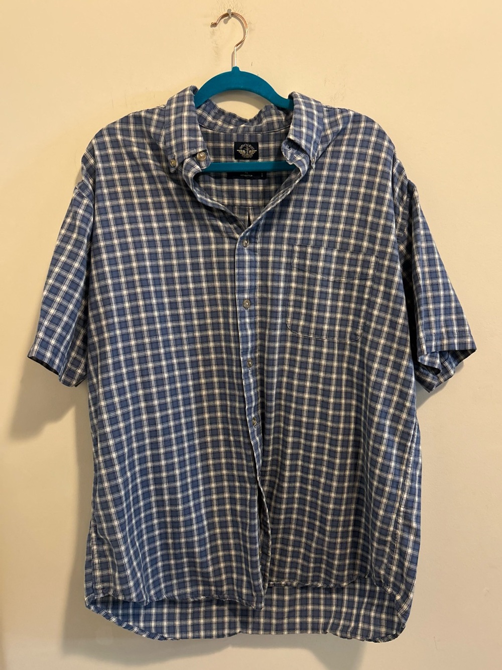 Dockers Blue and White Plaid‎ Short-Sleeve Button-Down Shirt